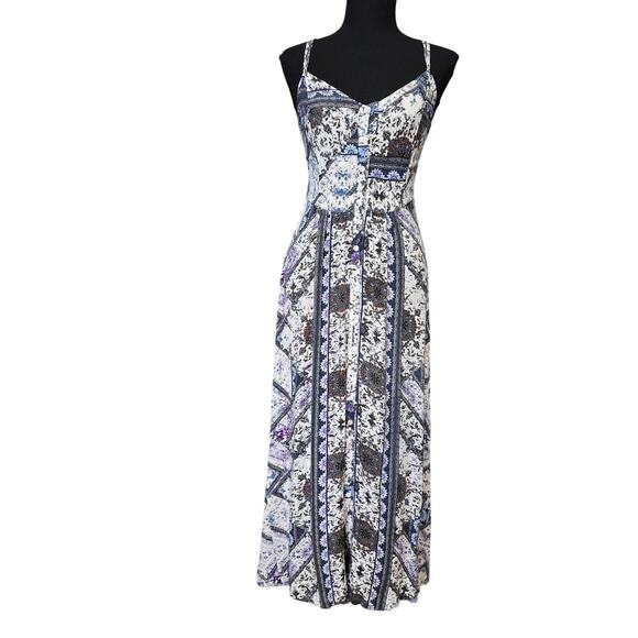 ⭐️Jaase Bohemian Criss Cross Smocked Button-down Maxi Dress Sz XS - Picture 1 of 9